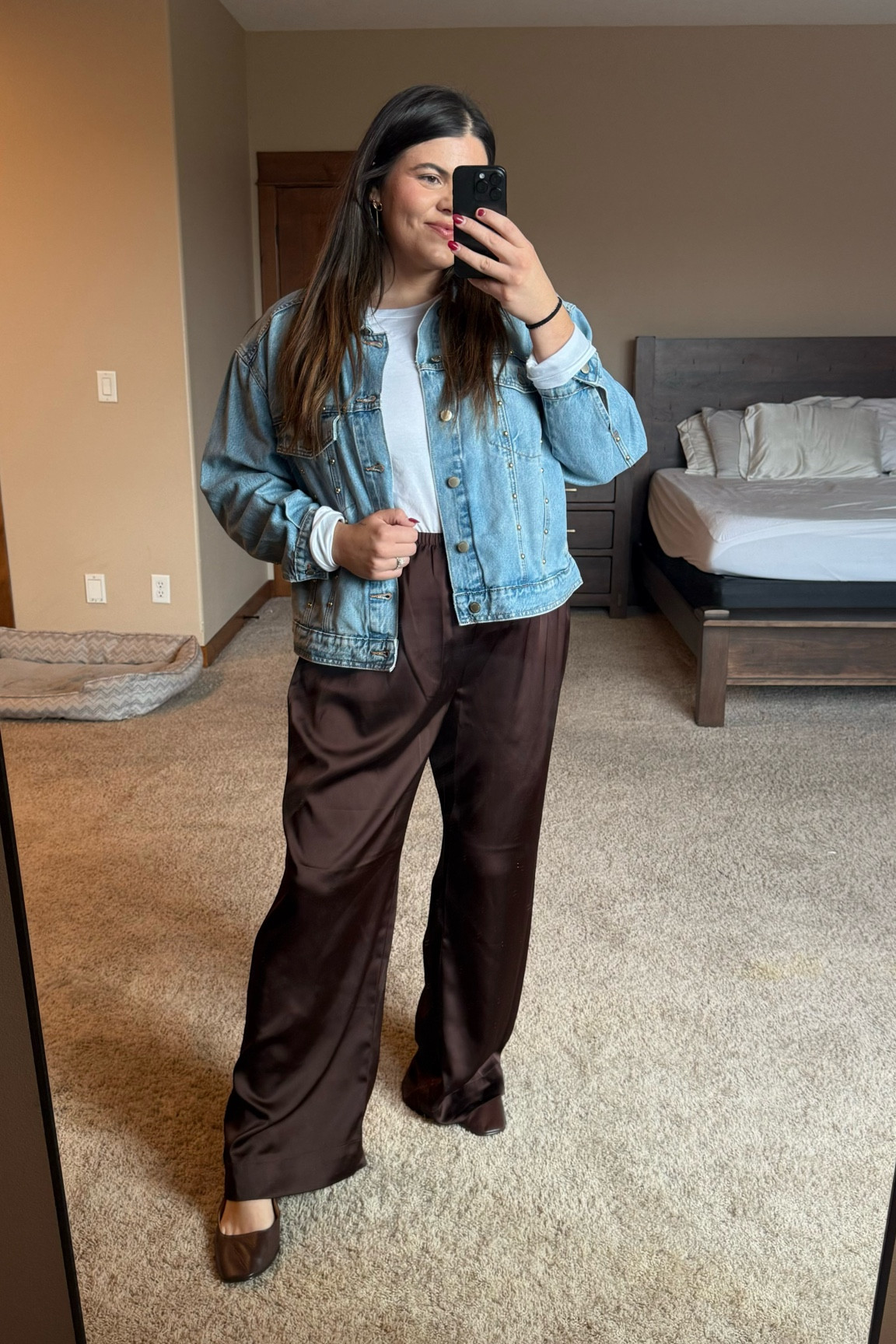Self proclaimed queen of comfy pants! These satin pants from target are so perfectly oversized and comfortable yet chic. Also this gold studded denim jacket from target is a dream!

#LTKMidsize #LTKStyleTip #LTKFindsUnder50