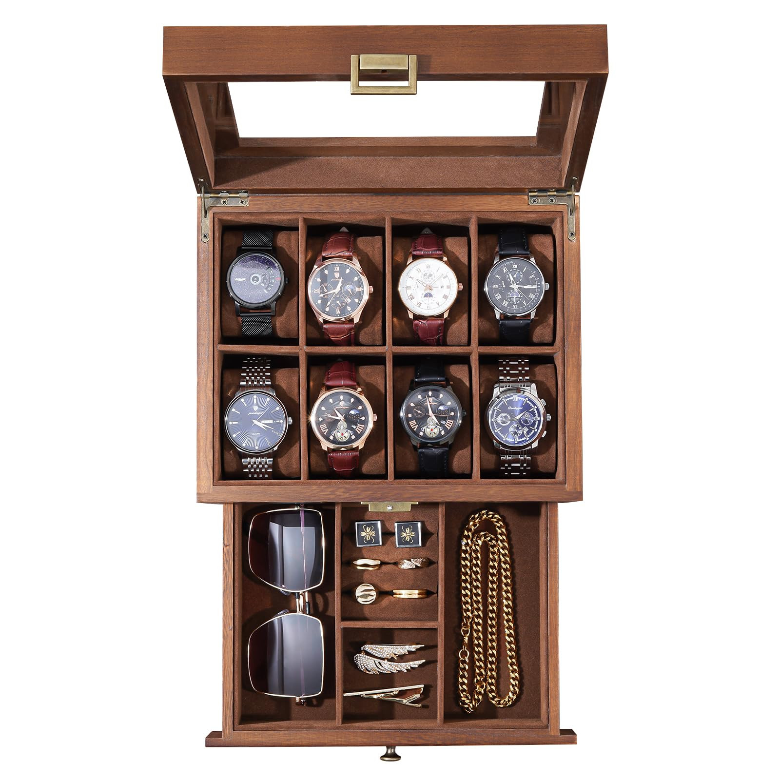 ProCase Wooden Watch Case for Men, 8 Slot Mens Watch Box With Drawer, 2-Layer Watch Display Case,... | Amazon (US)