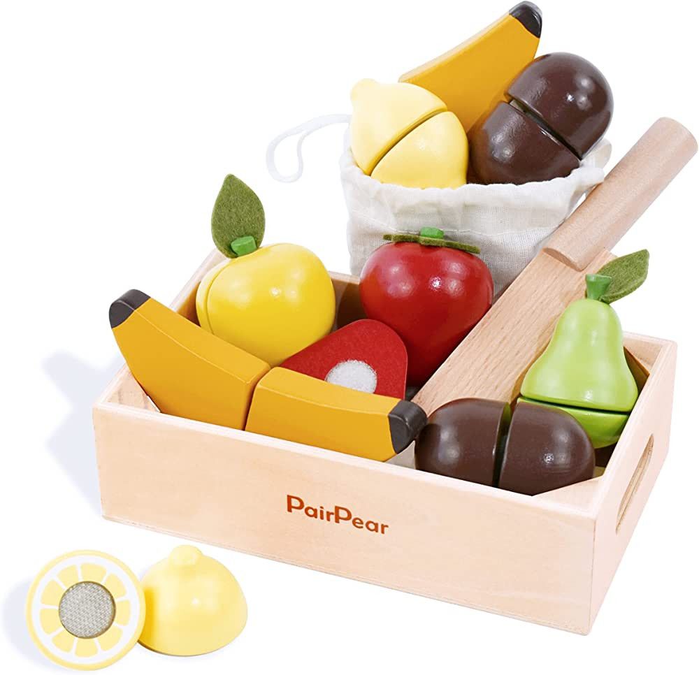 PairPear Wooden Play Food Cutting Fruit Set - Wooden Toys for Toddlers Toy Food Play Kitchen Acce... | Amazon (US)