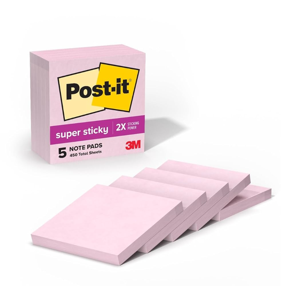 Post-it Super Sticky Notes, 5 Sticky Note Pads, 3 x 3 in., School Supplies, Office Products, Stic... | Amazon (US)