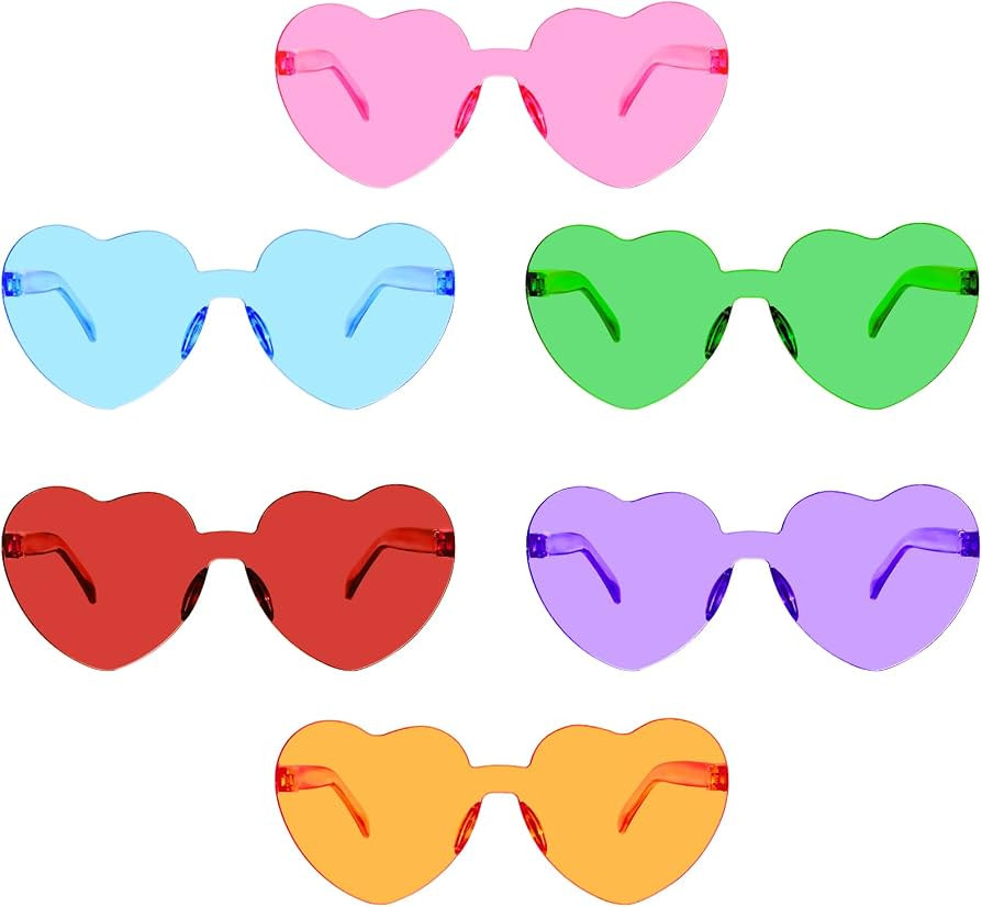 Rimless Red Heart Sunglasses for Women Heart Shaped Pink Sunglasses Fun Colorful Transparent Part... | Amazon (US)