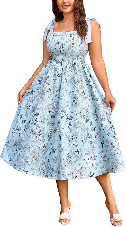 Plus Size Corset Floral Maxi Dress for Women - Lace Up A Line Wedding Guest Dress, Milkmaid Forma... | Amazon (US)
