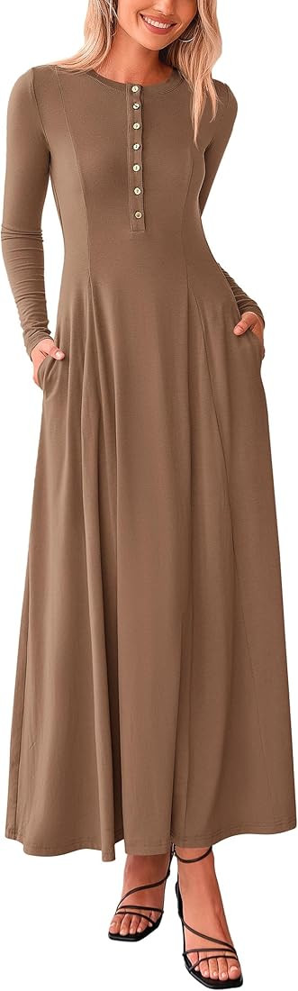 PRETTYGARDEN Casual Maxi Dress for Women 2025 Spring Fashion Long Sleeve Button Fit and Flare Lon... | Amazon (US)