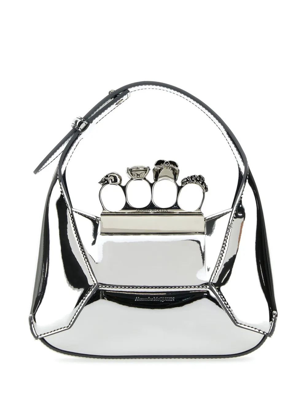 Alexander McQueen Metallic Jewelled Hobo Mini Bag | Silver | FARFETCH | Farfetch Global