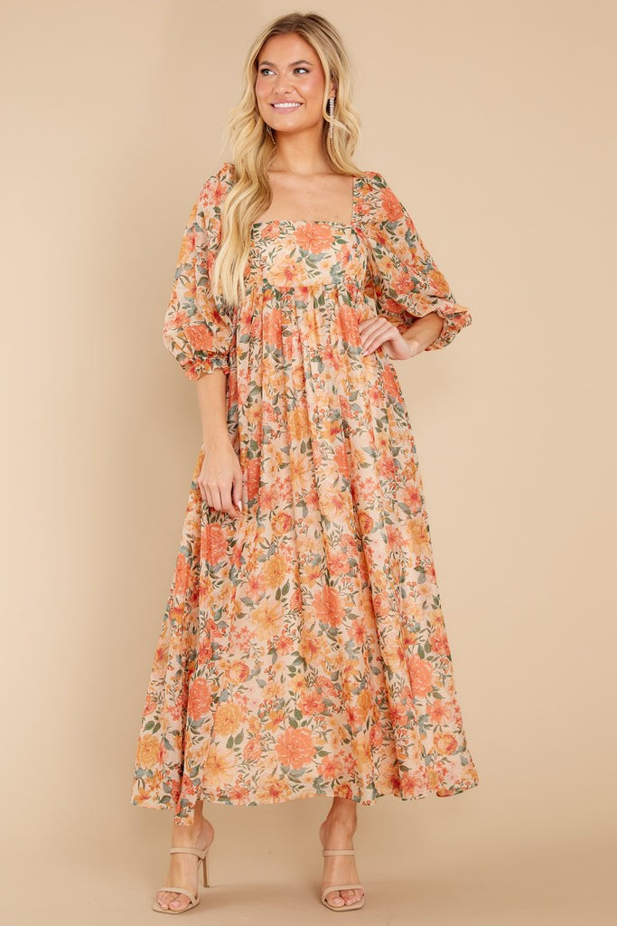 Nearly Perfect Light Orange Floral Print Maxi Dress | Red Dress 