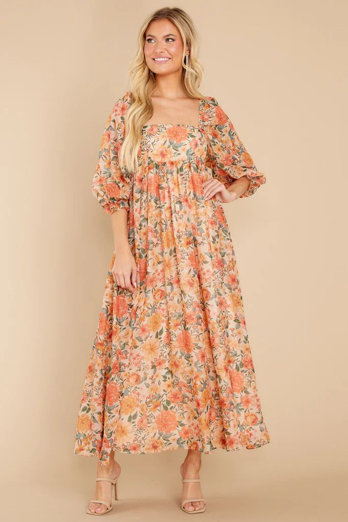 Nearly Perfect Light Orange Floral Print Maxi Dress | Red Dress 