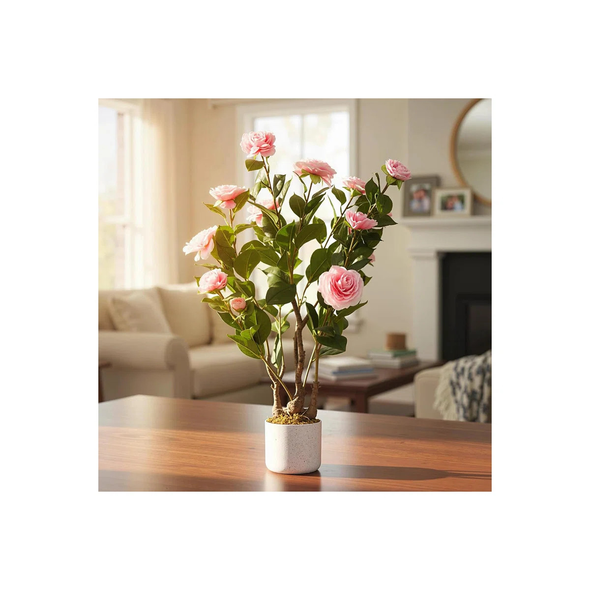 29.5in Artificial Camellia Tree in Pot, Lifelike Pink Flowers for Indoor & Outdoor Home Office De... | Wayfair North America