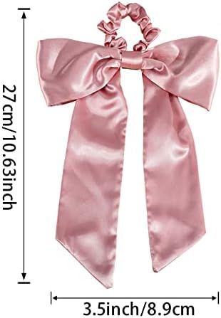 Hair Scrunchies with Bow Elastic Hair Ribbons Satin Hair Ties Bowknot Ponytail Holder Hair Scarf wit | Amazon (US)