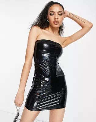 Naked Wardrobe vinyl 90's mini tube dress in black | ASOS (Global)