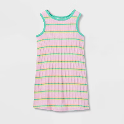 Toddler Girls' Printed Ribbed Tank Top Dress - Cat & Jack™ Purple 12M | Target