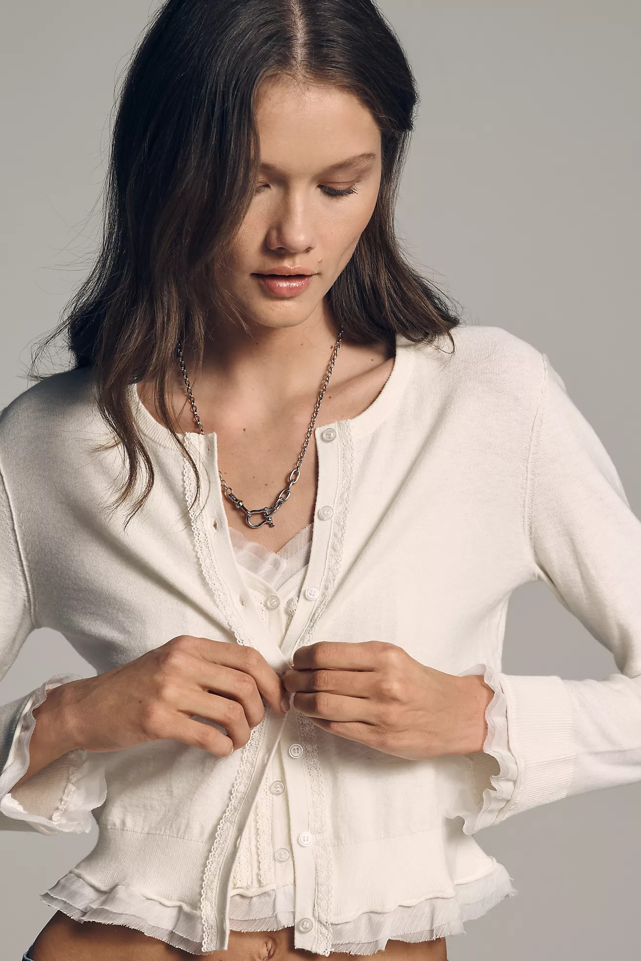 By Anthropologie Lace-Trim Cardigan Sweater | Anthropologie (US)