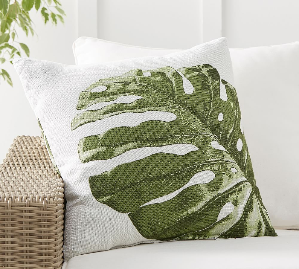 Sunbrella® Palm Leaf Jacquard Outdoor Pillow | Pottery Barn (US)
