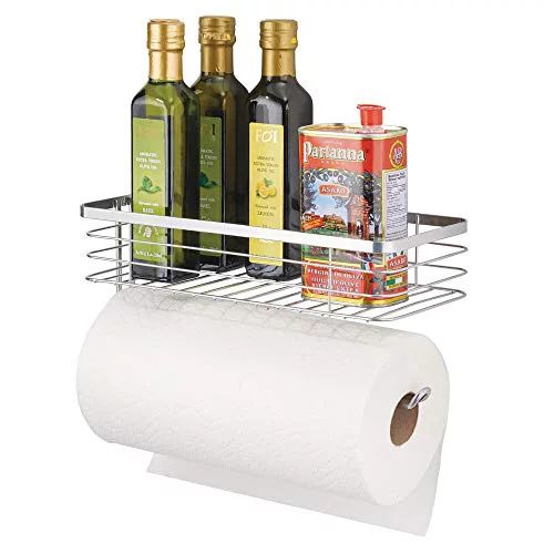 mDesign Paper Towel Holder with Spice Rack and Multi-Purpose Shelf - Wall Mount Storage Organizer... | Walmart (US)