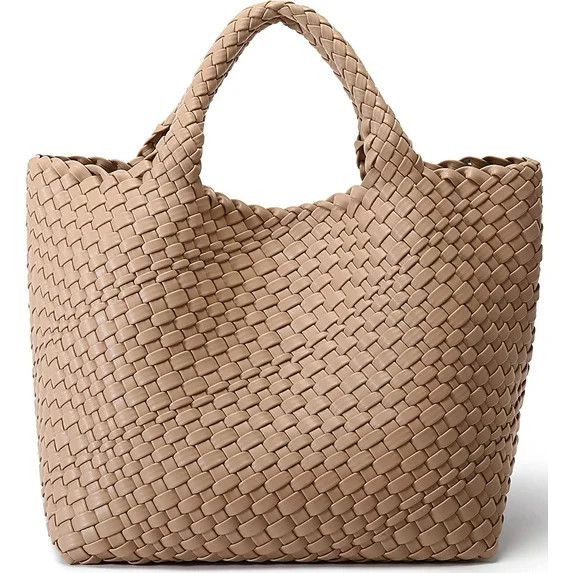 Queenoris Women's Woven Vegan Leather Tote Bag, Orange | Walmart (US)