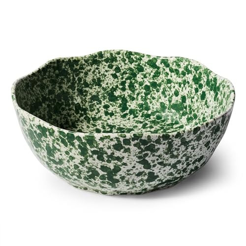 Sur La Table Stoneware Splatter Design Serving Bowl – 4 Qt, 11" Round Colorful Spongeware-Inspired Salad & Pasta Dish, Oven/Freezer/Dishwasher, Green | Amazon (US)