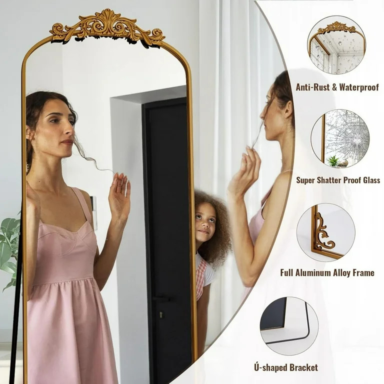 BEAUTYPEAK 64"x21" Antique Arched Full-Length Freestanding Floor Mirror,Bronze | Walmart (US)