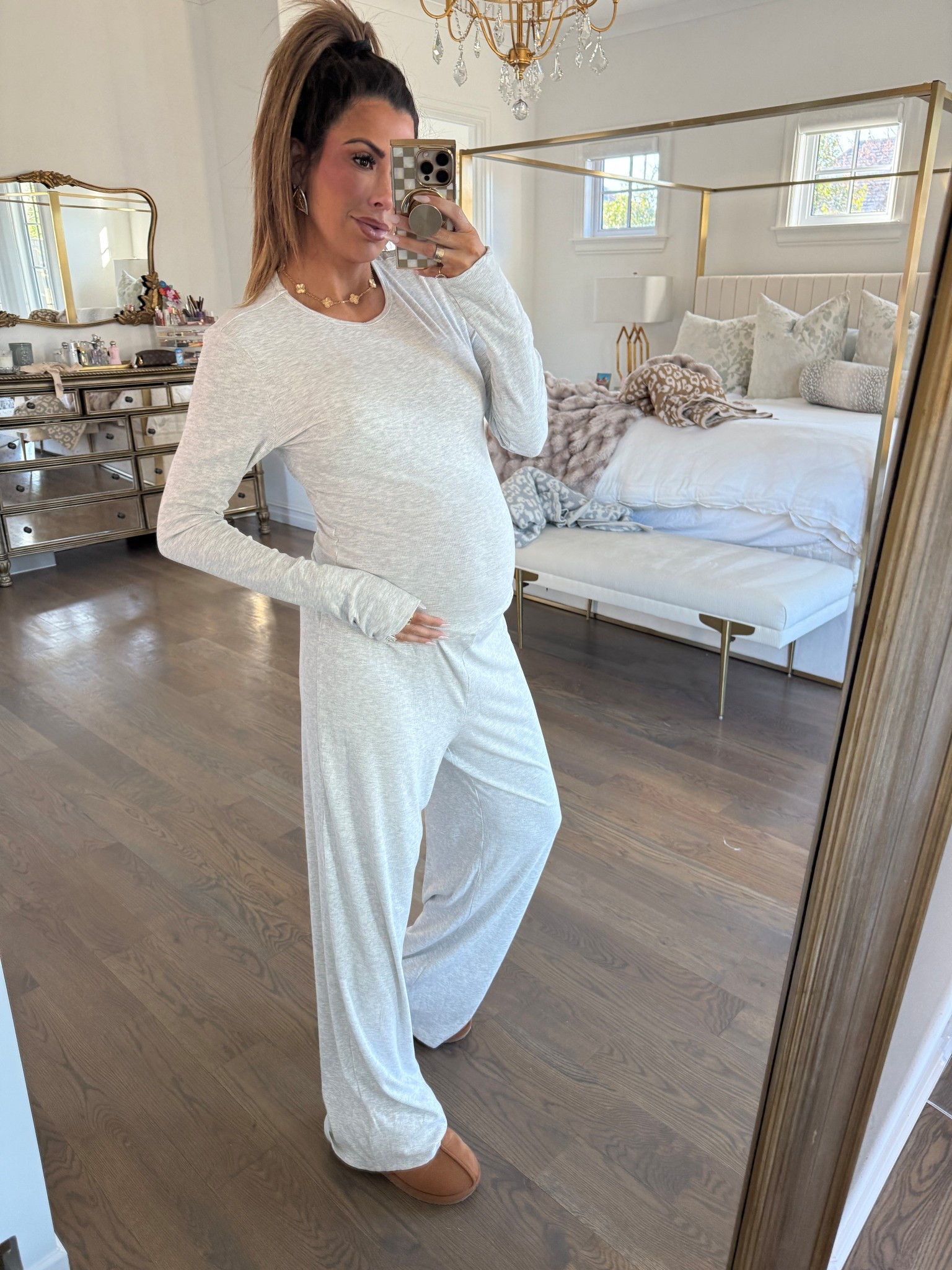 Still wearing this a few times a week & it is not maternity. The top is size large to cover entire bump & pants are medium. Both are plenty big and I am slowly growing into them! Will wear after birth too. I am also linking my phone case with the gold magnetic pop socket too! Lots of DMs asking ab this  

#LTKdayinmylife #LTKootd #LTKBump