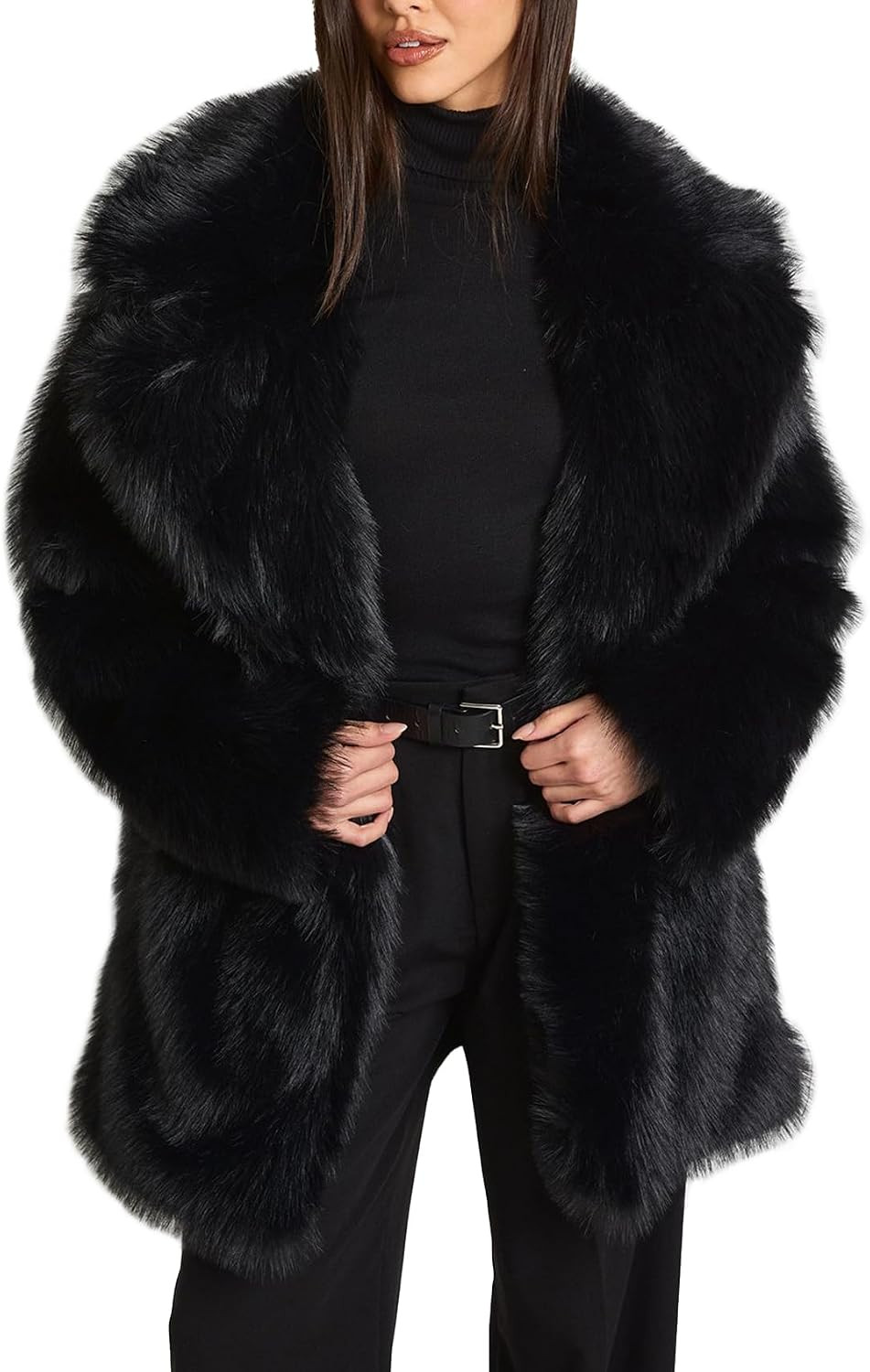Flygo Womens Faux Fur Coat Fluffy Warm Midi Long Shaggy Winter Jackets | Amazon (US)