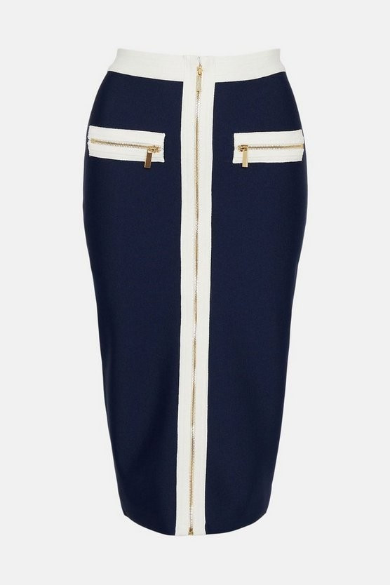 Contrast Zip Pocket Bandage Knit Skirt | Karen Millen UK & IE