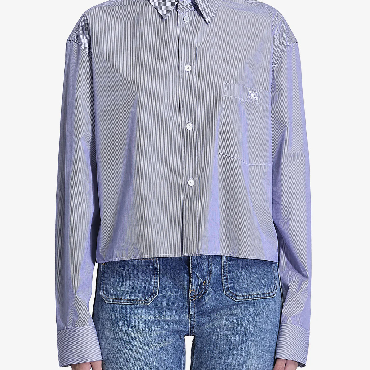 LIGHT BLUE CELINE TRIOMPHE CROPPED SHIRT (2C837830W) | LOZURI