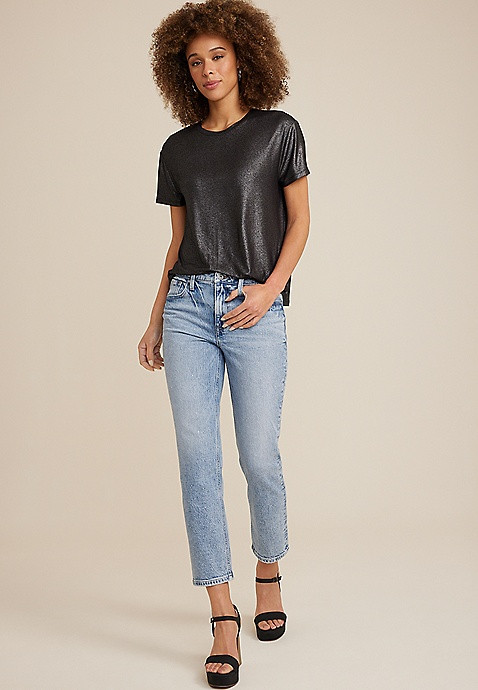 edgely™ High Rise Sparkle Slim Straight Ankle Jean | Maurices