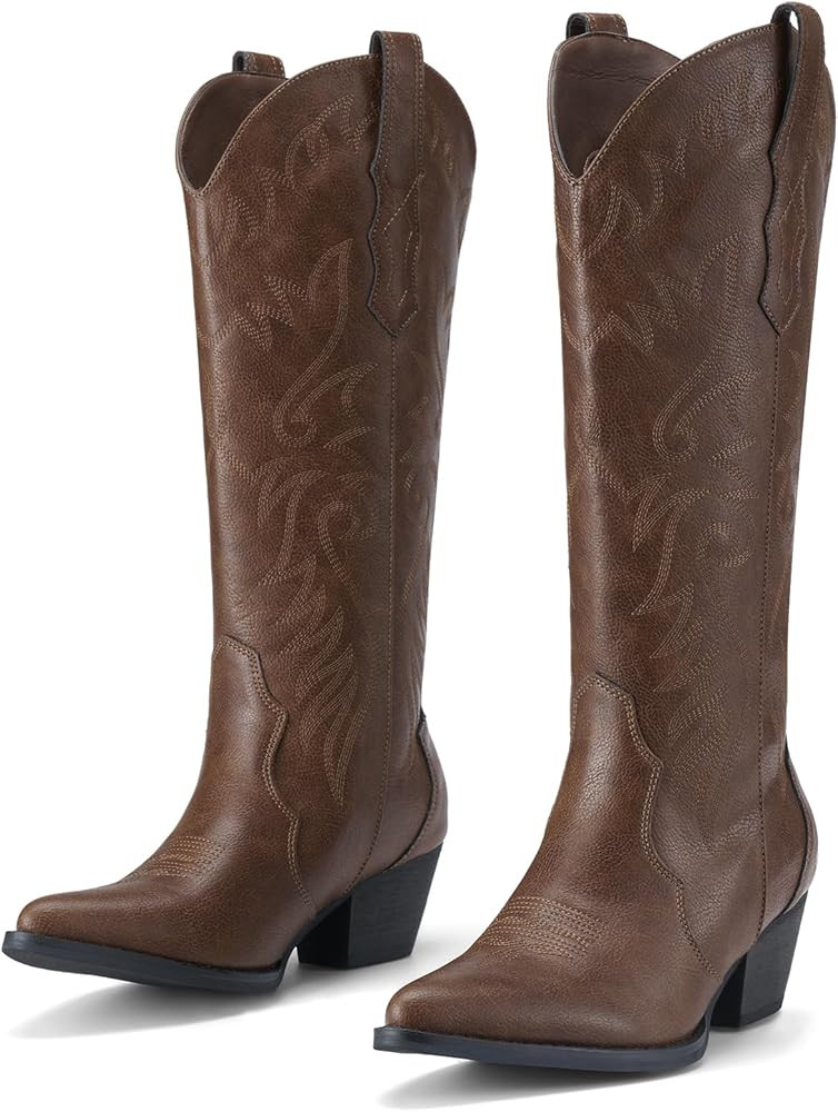 Rollda Cowboy Boots for Women Cowgirl Boots Embroidered Knee-High Western Boots Pointy Toe with C... | Amazon (US)