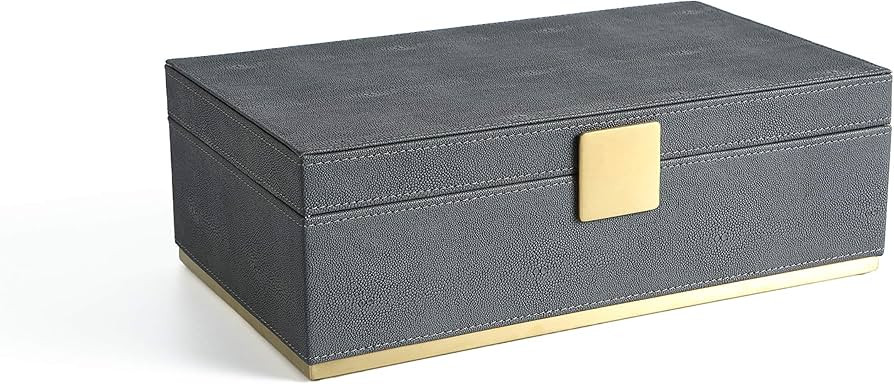 WV Dark Grey Shagreen Large Decorative Box,Faux Leather Rectangular Storage Box Shelf Organizer M... | Amazon (US)