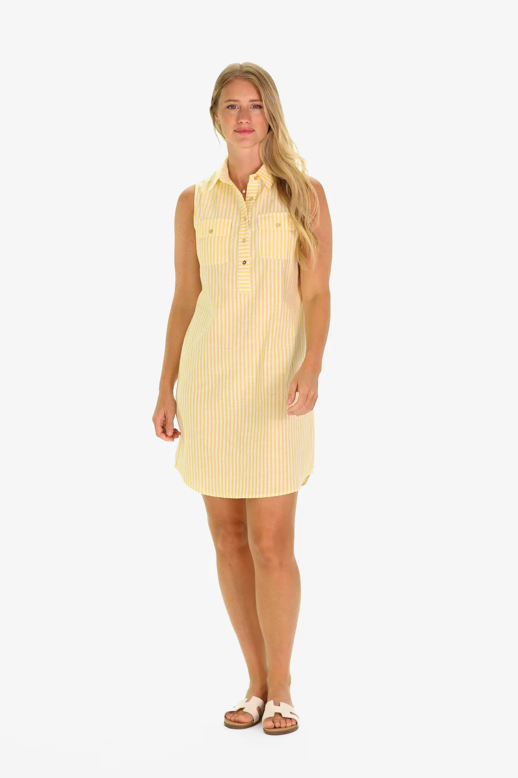The Lauren Dress in Lemon Linen Stripe | Duffield Lane