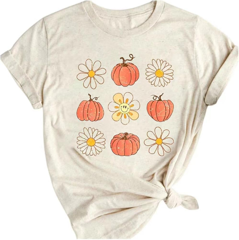 EIGIAGWNG Womens Fall Pumpkin T-Shirts Funny Short Sleeve Halloween Graphic Tees Tops | Amazon (US)