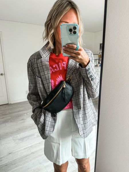Spring style, spring outfit, wearing top and jacket in xs, shorts I sized down to XXS- they have an elastic waist
Dress shorts, blazer, graphic tee, outfit inspo

#LTKunder100 #LTKstyletip #LTKshoecrush