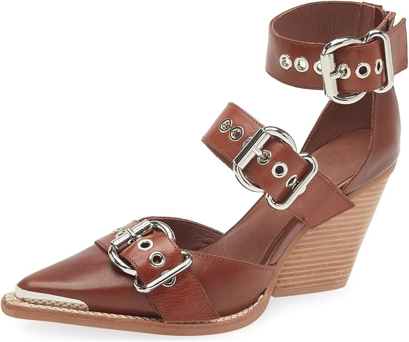 Agodor Chunky Heels for Women Wedge Stacked Heeled Sandals Pointed Toe Pumps Western Sandals Meta... | Amazon (US)