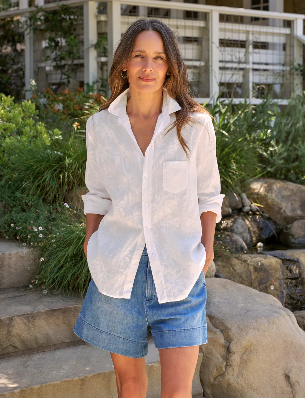 EILEEN White Palm Trees, Italian Classic Linen | Frank & Eileen