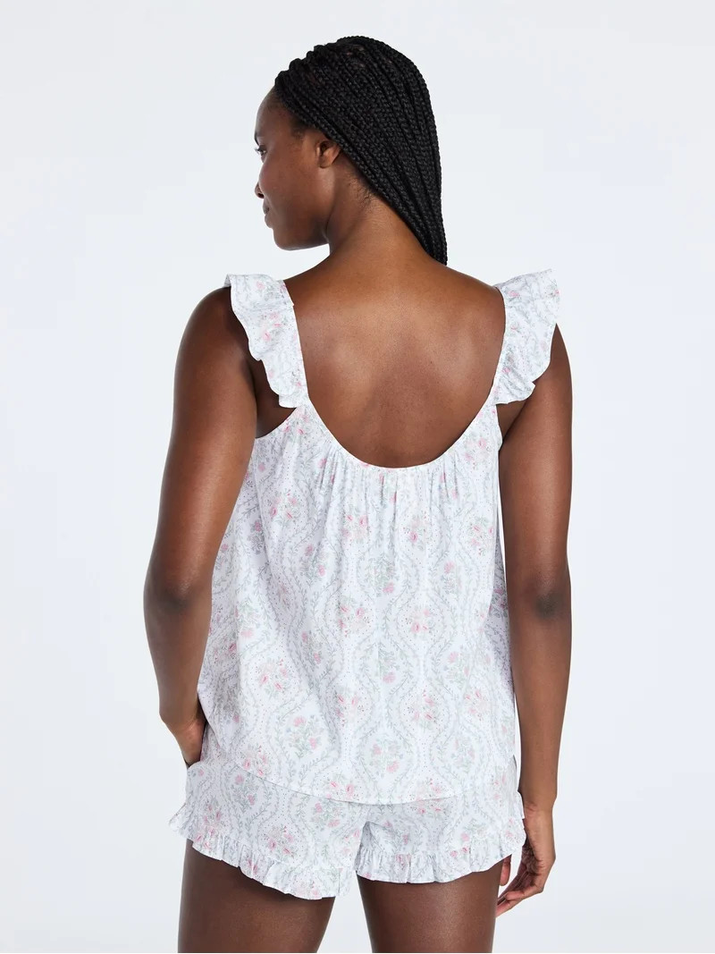 Joyspun Women's Woven Sleep Cami and Shorts Set with Ruffle, 2-Piece, Sizes XS-3X | Walmart (US)