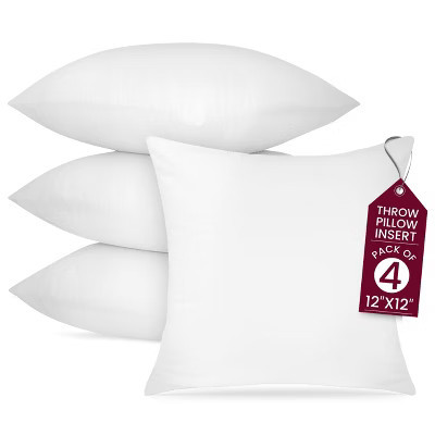 Set Of 4 White Throw Pillows Soft & Comfortable Square Pillow Insert - 12x12 | Target