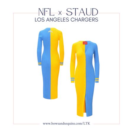 STAUD x NFL: LA Chargers 💛🩵⚡️

Gold and Powder Blue Half/Half Button-Up Sweater Dress

So cute for football Sunday game day! 🏈

#LTKstyletip #LTKSeasonal