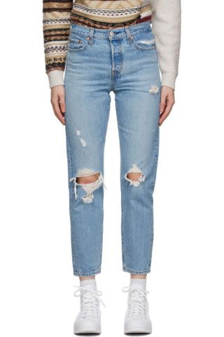 Blue Distressed Wedgie Fit Ankle Jeans | SSENSE