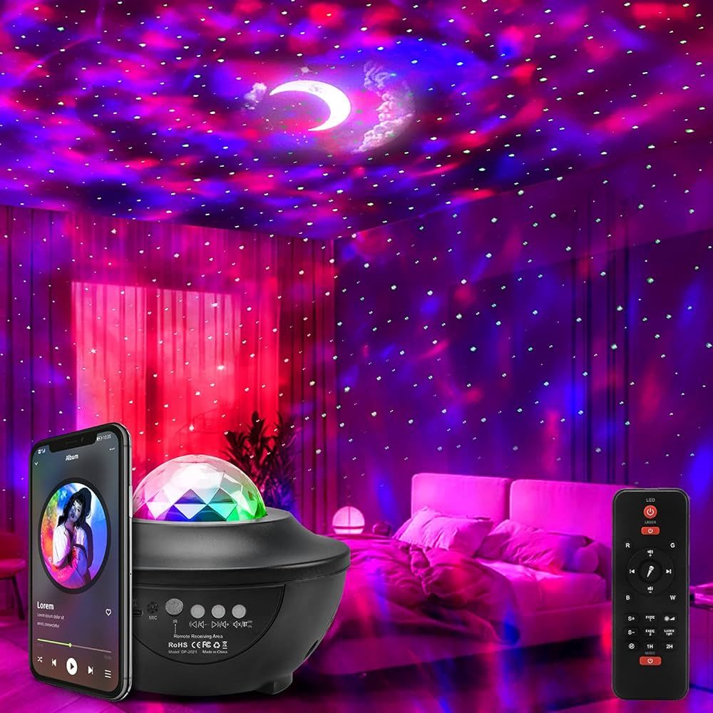 Galaxy Projector Lights Starry Night Light Moon Star Nebula Wave Projector with Music Bluetooth S... | Amazon (US)