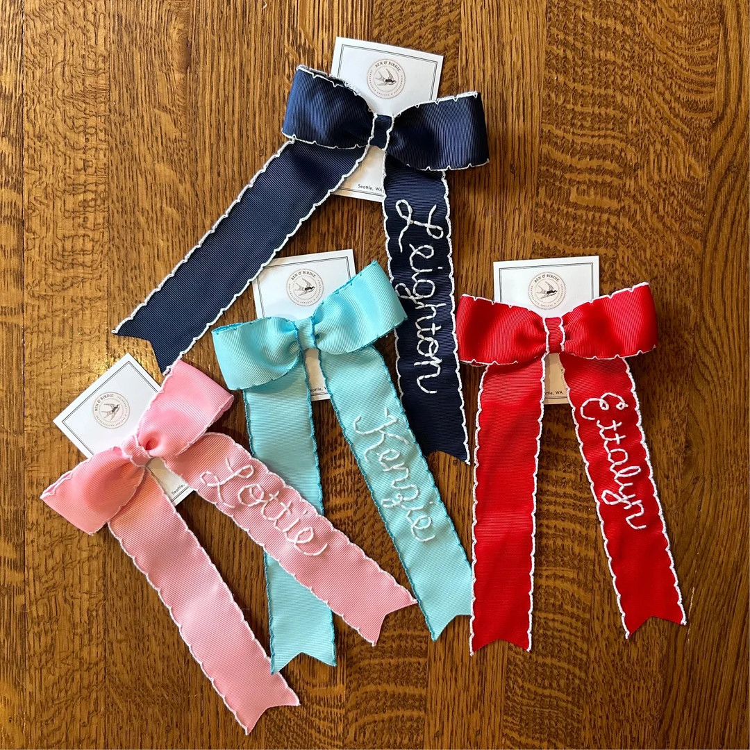 Handmade Embroidered Personalized Hair Ribbon Moonstitch Clip Holiday Christmas Hanukkah Stocking... | Etsy (US)