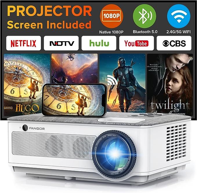 Amazon.com: Native 1080P Projector 5G WiFi and Bluetooth, FANGOR 350 ANSI Outdoor Projector 4K Su... | Amazon (US)