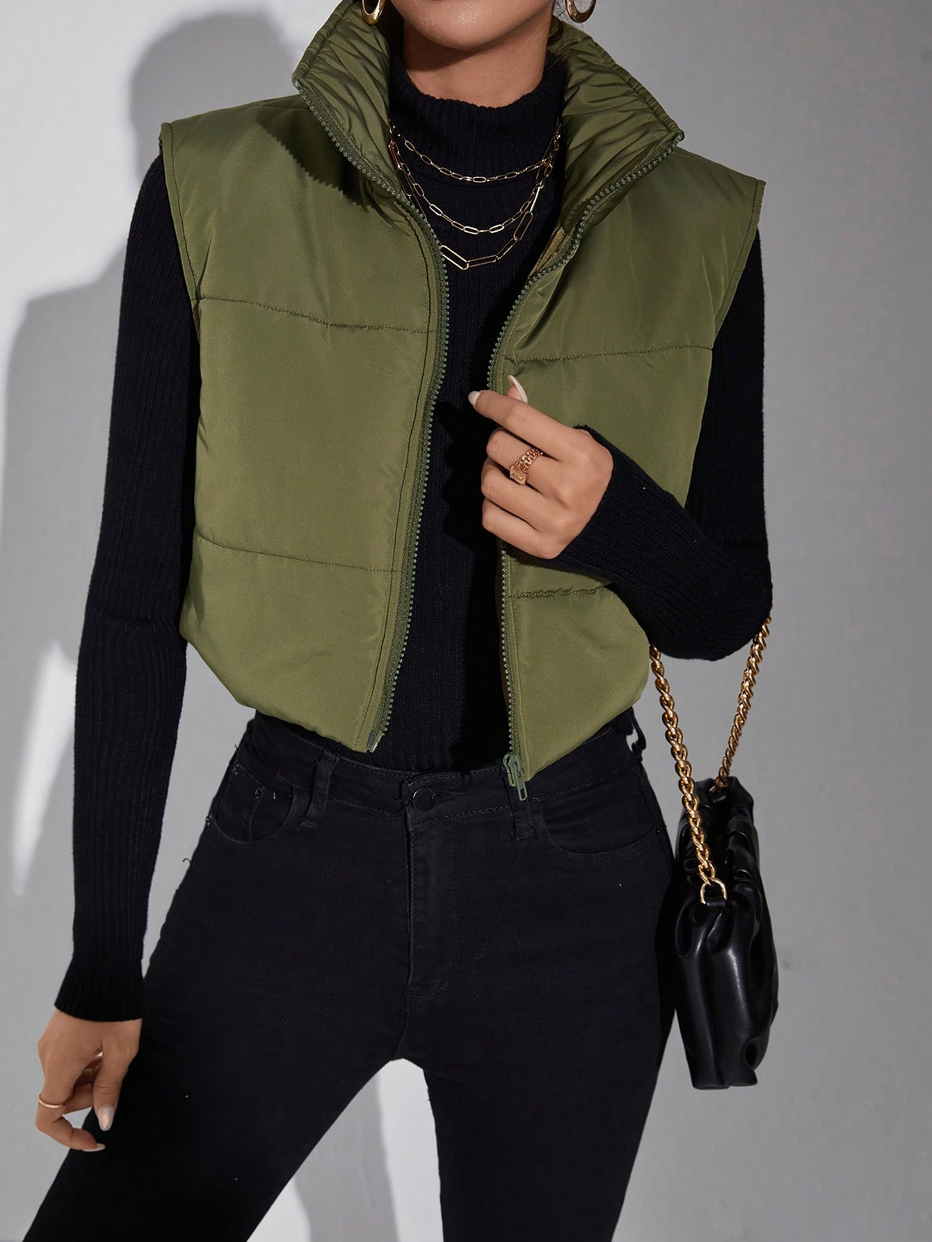 SHEIN EZwear Zip Up Crop Puffer Vest Coat | SHEIN