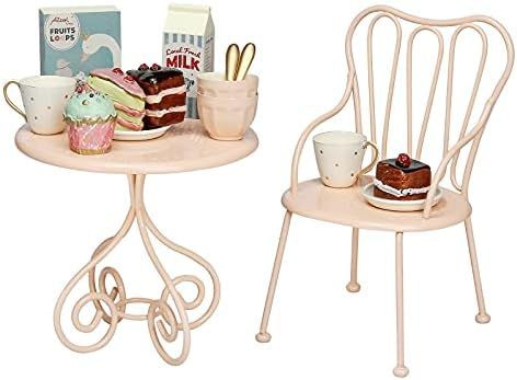 Amazon.com: Aizulhomey Metal Miniature Dollhouse Furniture Romantic Chiar Coffee Table Breakfast ... | Amazon (US)