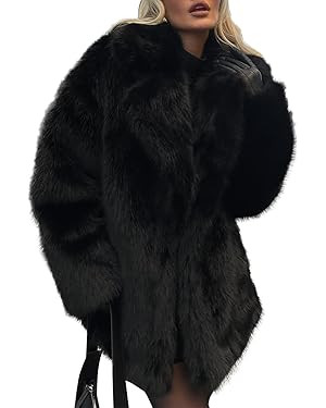 Kissonic Women's Long Faux Fur Coat Lapel Shaggy Winter Jacket Luxury Warm Furry Open Front Outer... | Amazon (US)