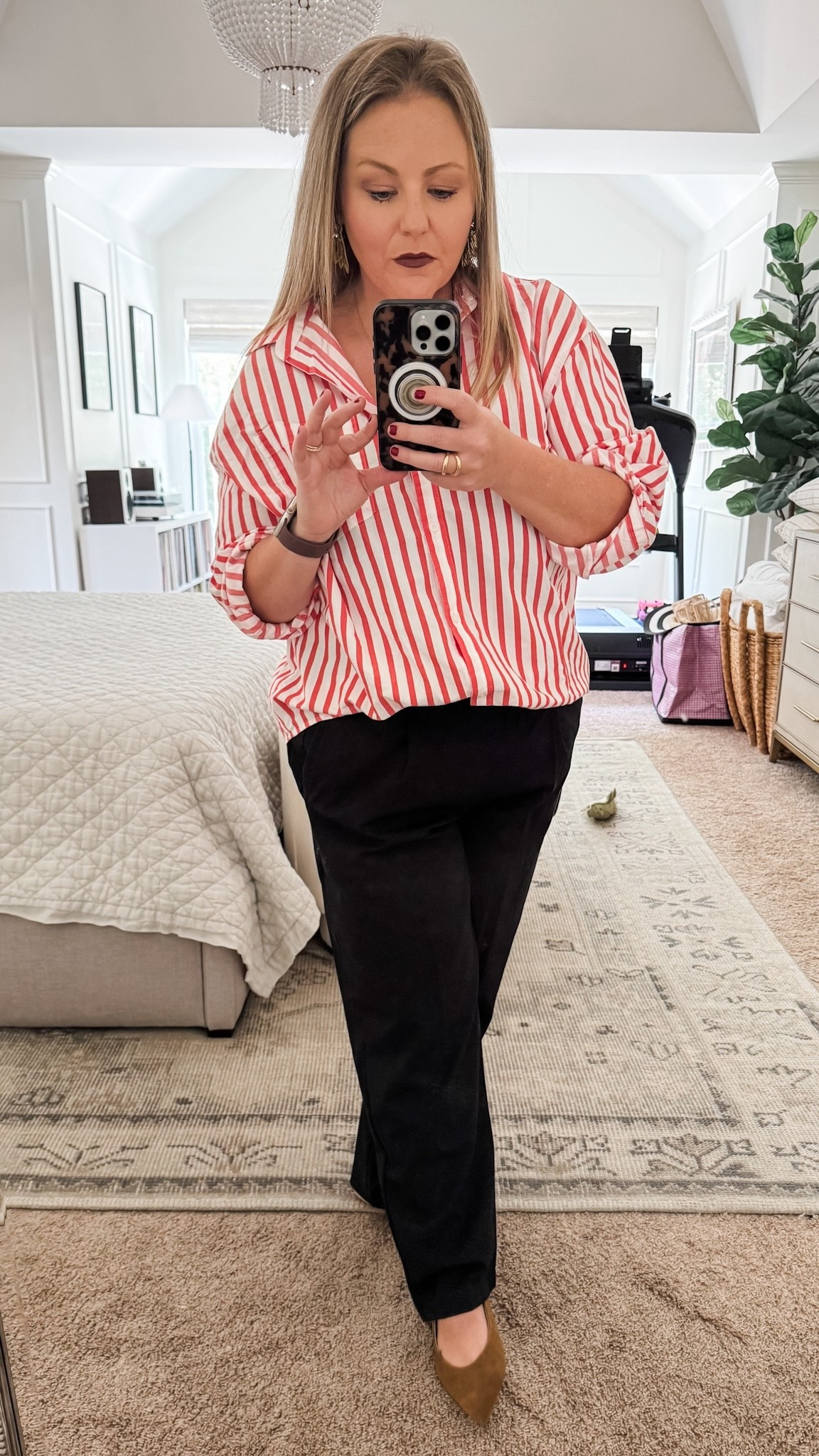 This oversized button down boyfriend shirt comes in lots of patterns and colors and can be with shorts, skirts and pants, like this straight leg ankle length trousers. work wear date night outfit work outfit casual shirt 

#LTKStyleTip #LTKFindsUnder50 #LTKSaleAlert