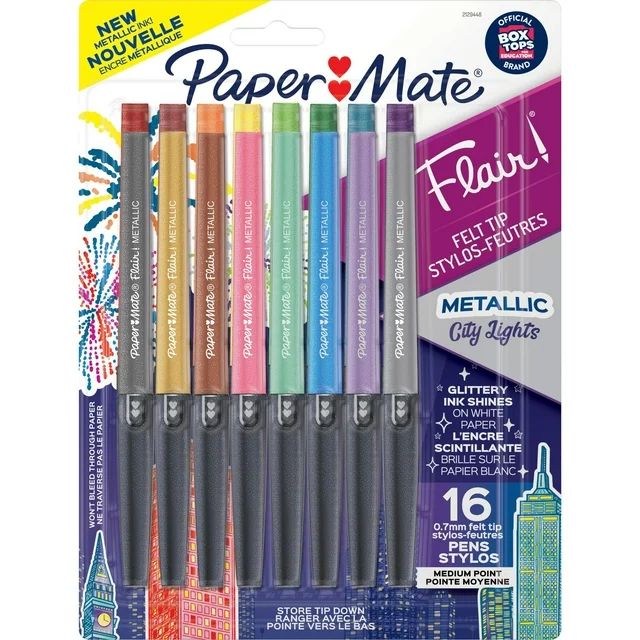 Paper Mate Flair Pens, Metallic Felt Tip Pens, City Lights, Glittery Ink Shines on White Paper, A... | Walmart (US)