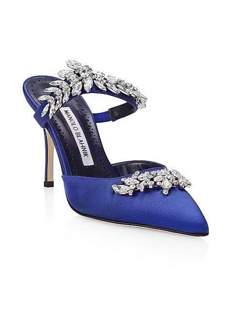 Manolo Blahnik Lurum 90 Embellished Satin Mules | Saks Fifth Avenue