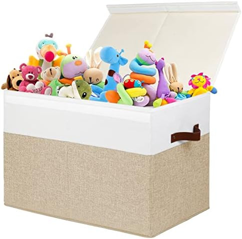 Large Toy Storage Box with Lid, Sturdy Toys Storage Chest Bin Organizer Basket with Dividers for ... | Amazon (US)