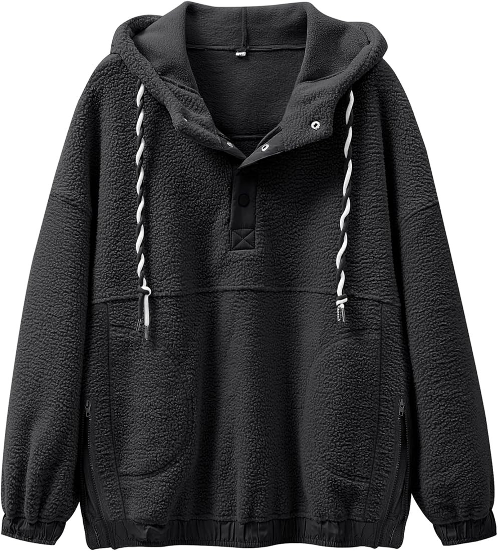 ANRABESS Womens Sherpa Fuzzy Fleece Hoodie Oversized Sweatshirt Cozy Button Sweater Pullover with... | Amazon (US)