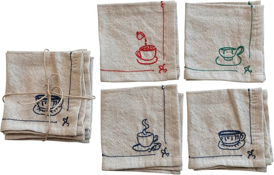 Creative Co-Op Coffee and Tea Cotton and Linen Cocktail Napkins, Multicolor, Set of 4 | Amazon (US)