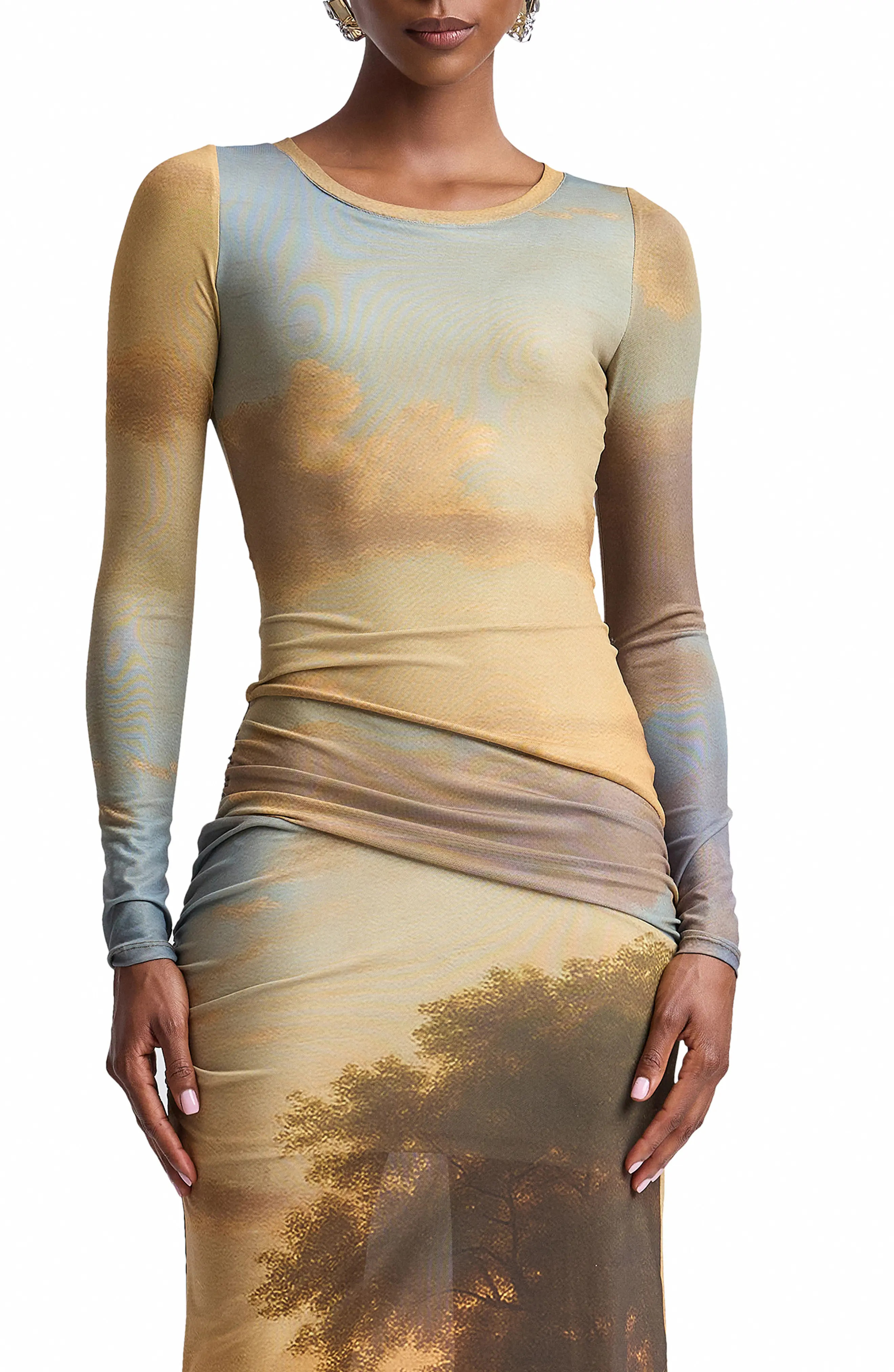 Avec Les Filles Landscape Print Mesh Midi Dress (Women) | Nordstrom | Nordstrom
