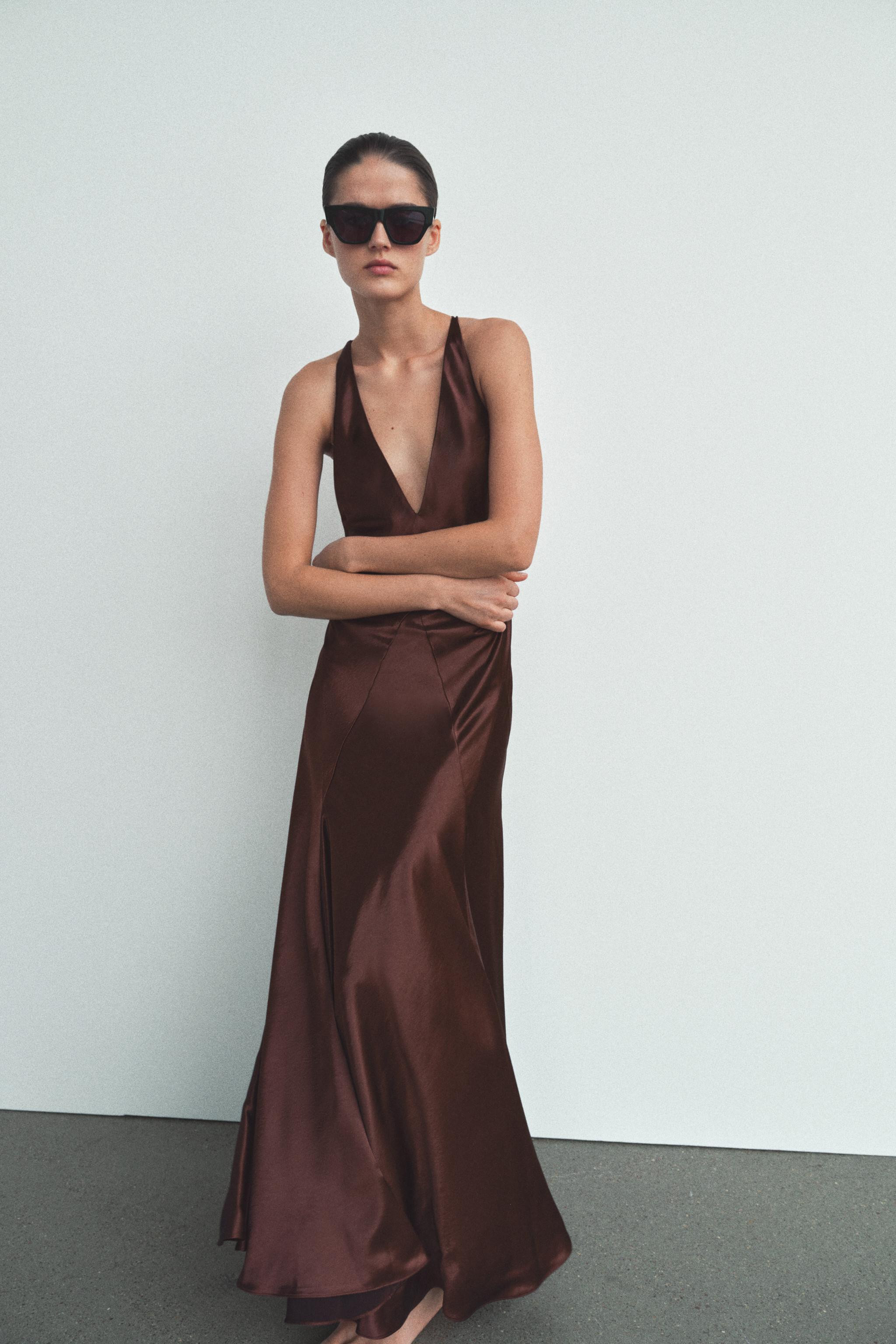 VOLUMINOUS LONG SATIN DRESS | Zara UK